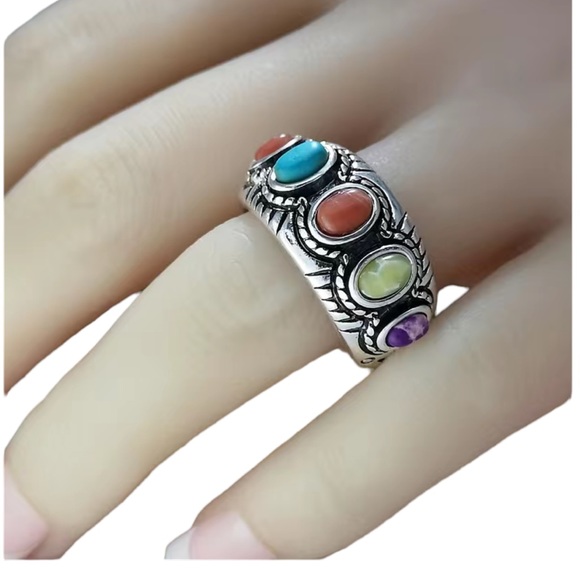 Boho Colorful Stone and Silver Ring - Picture 4 of 4